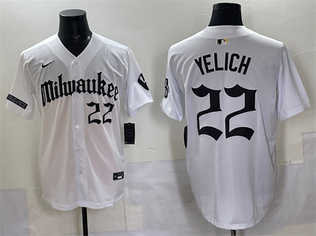 Men's White Milwaukee Brewers #22 Christian Yelich 'Gothic 414 Shadows Edition' Vapor Premier Limited Stitched Jersey